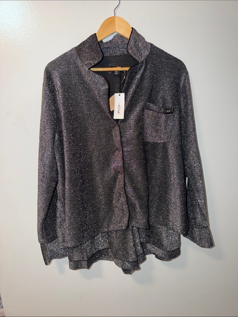 Nasty Gal Shimmery Charcoal Button-Up Shirt